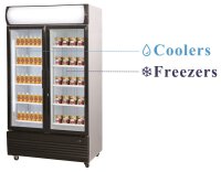 Kühl-/Tiefkühlschrank mit zwei Glastüren und 2 x 466 Liter Füllvolumen