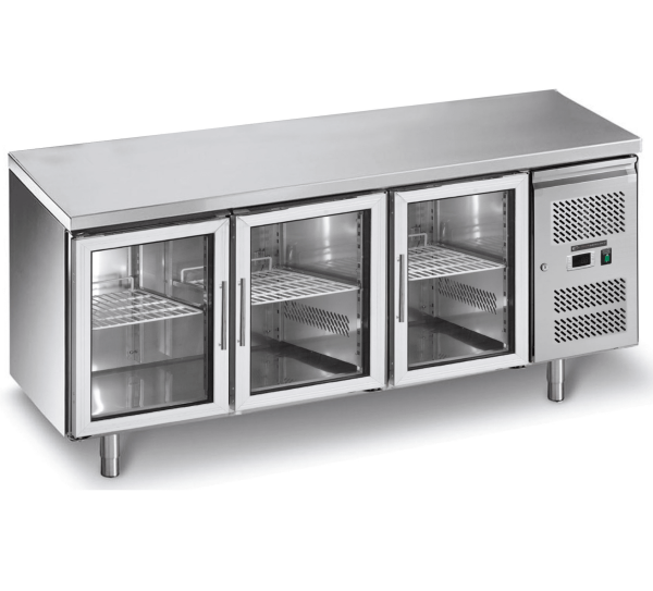 Kühltisch / Getränkekühltisch - 1,8 x 0,7 m - 3 Glastüren - IDEAL