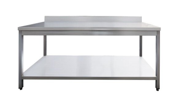 Edelstahltisch / Arbeitstisch - mit Grundboden und Aufkantung - 800 x 700 x 950 mm - IDEAL