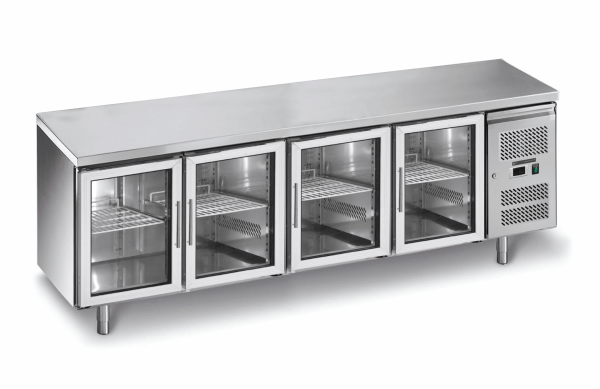 Kühltisch / Getränkekühltisch - 2,2 x 0,7 m - 4 Glastüren - IDEAL