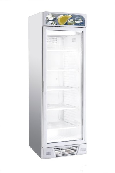 Tiefkühlschrank mit Glastür und 382 Liter Füllvolumen - mit Leuchtaufsatz