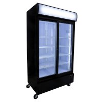 Getränkekühlschrank - mit zwei Glasschiebetüren - 984 Liter - mit Leuchtaufsatz - schwarz